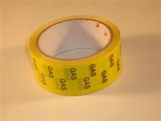 GAS IDENT TAPE 38MM X 33 METRES BLACK ON YELLOW