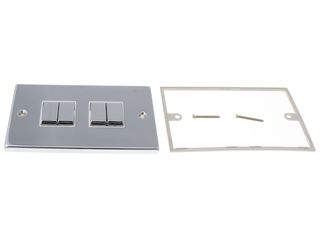 DECO VPCH414WH 10AX INGOT 4GANG 2WAY PLATE SWITCH WHT POLISHED CHROME