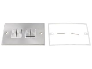 DECO VPSC414WH 10AX INGOT 4GANG 2WAY PLATE SWITCH WHITE SATIN CHROME