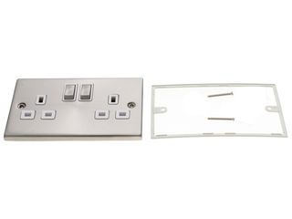 DECO VPSC536WH 13AINGOT 2GANG DOUBLE POLE SWITCH SOCKET WHT SATIN CHRO