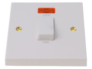 POLAR 45A 1 GANG DP SWITCH WITH WHITE ROCKER & NEON