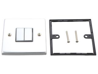 DECO VPCH412BK 10AXINGOT 2GANG 2WAY PLATE SWITCH BLK POLISHED CHROME