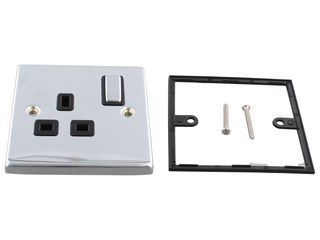 DECO VPCH535BK 13AINGOT 1GANG DP SWITCHED SOCKET BLK POLISHED CHROME