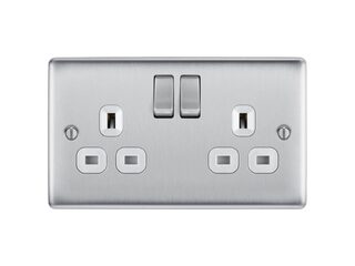 BG GANG BRUSHED STEEL 13A 2 GANG DOUBLE POLE SWITCHED SOCKET