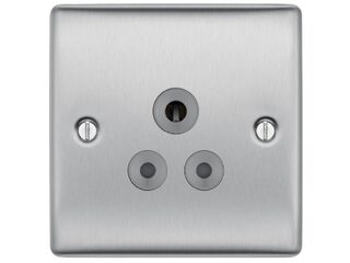 BG NBS29G-01 BRUSHED STEEL 5A 1 GANG UNSWITCHED SOCKET GREY SURROUND