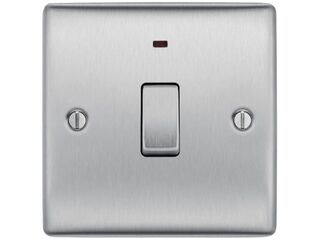 BG NBS31-01 BRUSHED STEEL 20A DOUBLE POLE SWITCH WITH POWER INDICATOR
