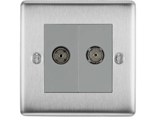 BG NBS61-01 BRUSHED STEEL - COAXIAL SOCKET 2 GANG