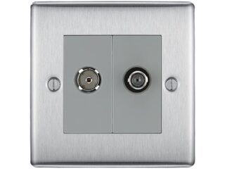 BG NBS65-01 BRUSHED STEEL 2 GANG SATELLITE AND CO-AXIAL SOCKET