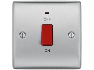 BG NBS74-01 BRUSHED STEEL 45A DOUBLE POLE SWITCH WITH INDICATOR