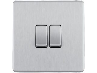 BG BRUSHED STEEL 10AX 2 GANG 2 WAY PLATE SWITCH - SCREWLESS FLATPLATE
