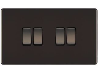 BG FBN44-01 10AX 4GANG 2WAY PLATE SWITCH SCREWLESS FLATPLA BLACK NICKL