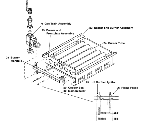 Exploded Diagram for BURNER AND BASKET ASSEMBLY