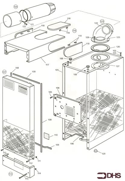 Exploded Diagram for CASING AND FLUE ASSY - RS
