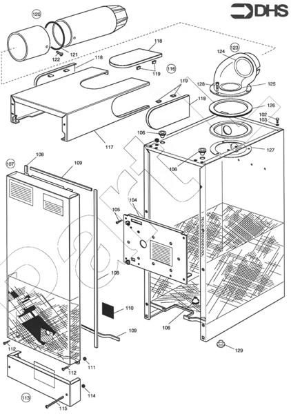 Exploded Diagram for CASING AND FLUE ASSY