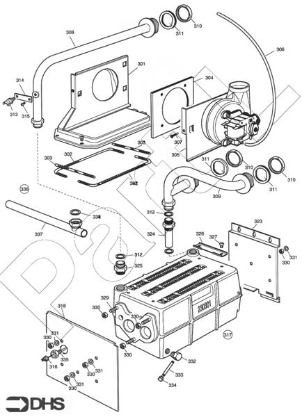 Exploded Diagram for HEAT EXCH AND FLUEHOOD ASSY