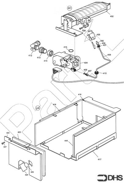 Exploded Diagram for BURNER, COMB CHAMBER AND GAS A