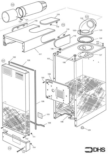 Exploded Diagram for CASING AND FLUE ASSY
