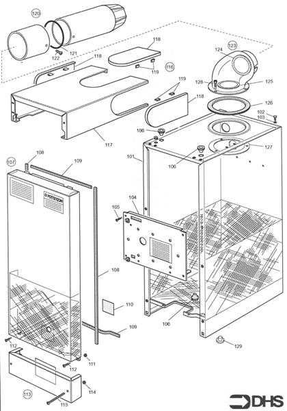 Exploded Diagram for CASING AND FLUE ASSY