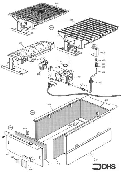 Exploded Diagram for BURNER, COMB CHAMBER AND GAS A
