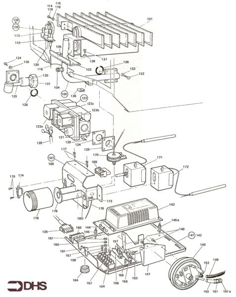 Exploded Diagram for GAS AND BOILER CONTROL ASSY